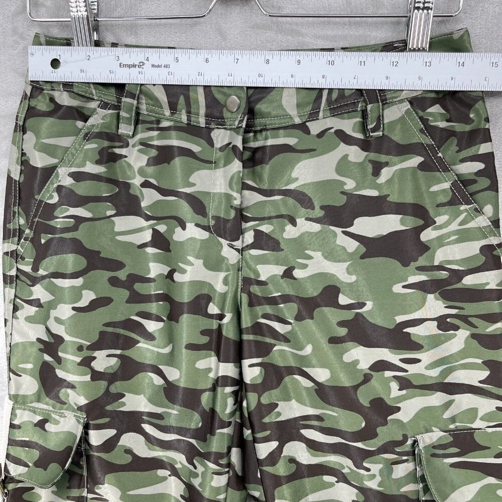 Express Camo Print Satin Cropped Cargo Pants Parachute Pants Hem Cinch - Picture 9 of 12